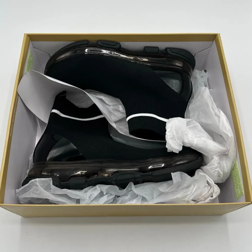 Michael Kors Kendra Black White Striped Sock Booties 5.5 Mod Op Art Y2K
